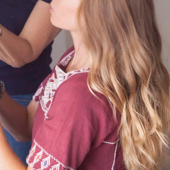 Madewell Embroidered Burgundy Linen Top - Picture 4 of 8